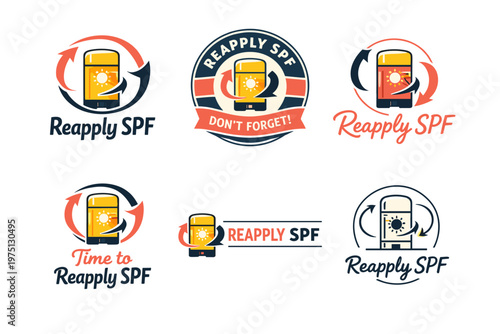 Reapply spf logo stickers promoting sunscreen reminder