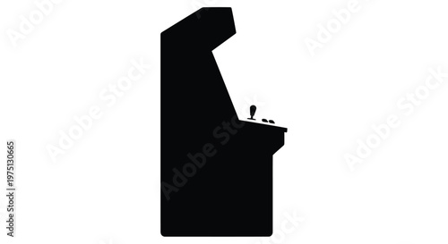 Black arcade game cabinet silhouette against a stark white background simple design