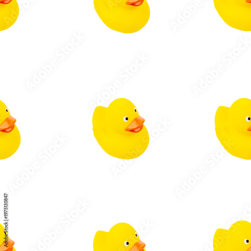 Seamless Pattern of Yellow Ducks on White Background
