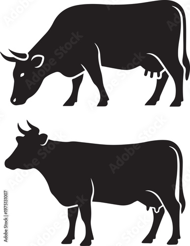 Black cow silhouette isolated on white background, dairy cattle vector illustration