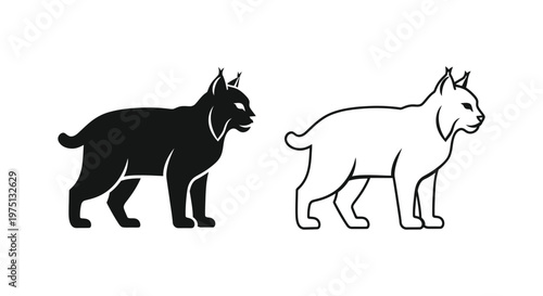 Lynx Cat Silhouette Designs: Unique Black and White Illustrations Vector