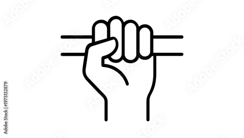 Lat pulldown line icon vector illustration showing a hand gripping a bar for gym workout, strength training, and bodybuilding. Minimalist flat design for fitness apps and health websites.
