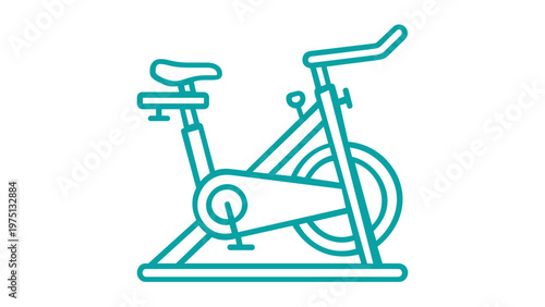 Teal line icon of a stationary exercise bike for indoor cycling and fitness workouts. Minimalist flat vector illustration of gym equipment for cardio training, health, and wellness goals.