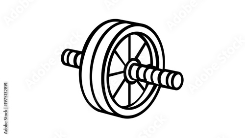 Ab roller vector icon illustration for fitness and core workout. Minimalist black and white line art of an abdominal wheel exercise equipment for gym, home training, and bodybuilding.