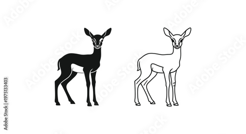Antelope Baby Animals: Black & White Deer Silhouettes Vector