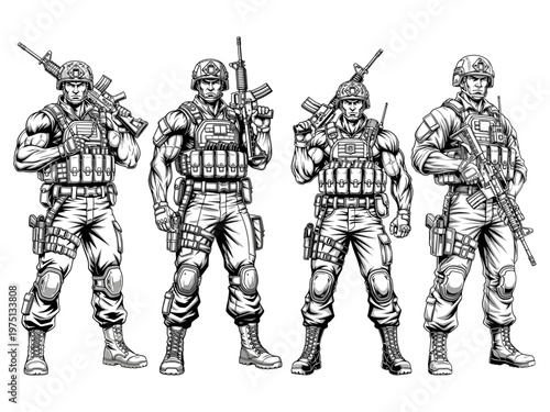 Complete detailed muscular troops vector