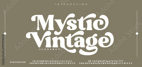 Mystic Vintage Beauty Luxury font alphabet logo. Typography beautiful fashion elegant classic letters serif italic fonts decorative wedding vintage blossom logos. vector illustration