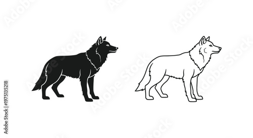 Wolf vs Dog Silhouette Comparison Guide Vector