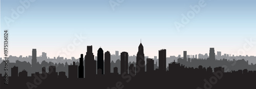 City skyline with skyscrapers and old city downtown. Silhouettes of city buildings. Urban landscape