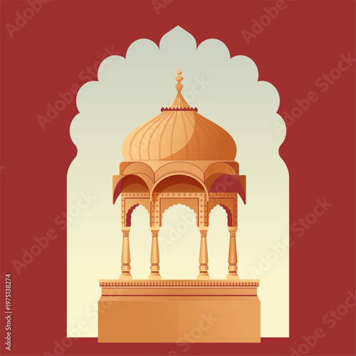 Jharokha and Chhatri - Semi-open, Elevated, Dome-Shaped Pavilions Elements - Stock Illustration