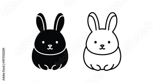 Cute Opposite Color Bunnies Design Vector