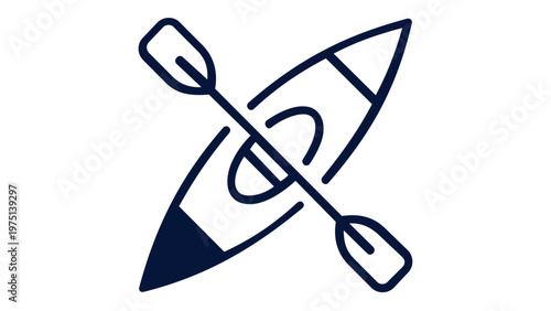 Minimalist kayak with paddle vector icon illustration. High-quality line art graphic for water sports, outdoor adventure, camping, and rowing activities. Scalable flat design for web and apps.