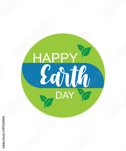 Happy earth day logo, Earth day typography logo, Happy Earth Day banner, poster, flyer, happy earth day logo with green leafs,  vector illustration
