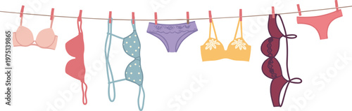 Lingerie Hanging on a Clothesline vector