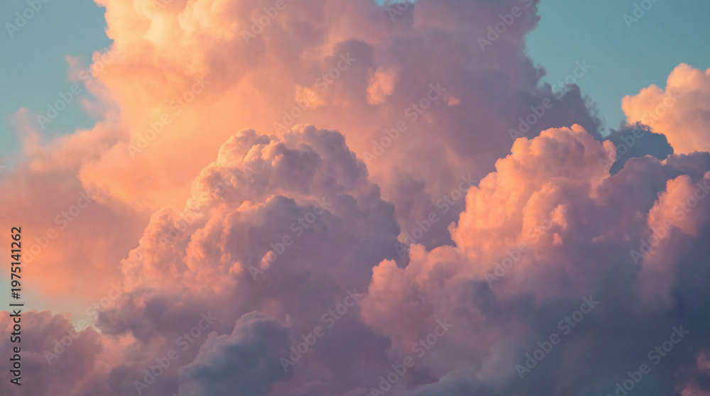 Fototapeta premium Beautiful pink and purple clouds in the sky during sunset or sunrise with blue background