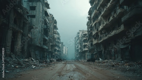 Destroyed City Street After War