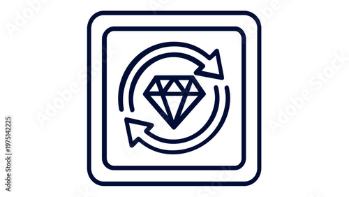Minimalist Blockchain and Cryptocurrency Vector Icon Illustration Featuring a Diamond Symbol with Circular Refresh Arrows for Fintech, Digital Assets, Trading, and Secure Transaction Apps.