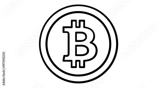 Minimalist Bitcoin cryptocurrency coin line art vector icon illustration, representing digital currency, blockchain technology, and modern fintech finance for web design, apps, and presentations.