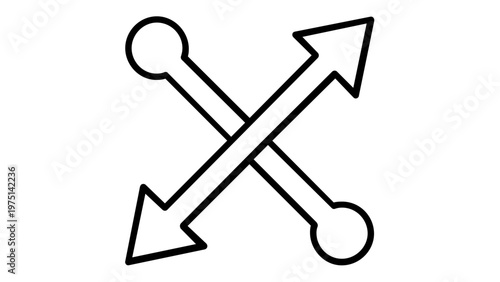 Decentralized network line icon vector illustration featuring crossed arrows with circular nodes and arrowheads, perfect for crypto fintech, blockchain technology, and digital exchange apps.