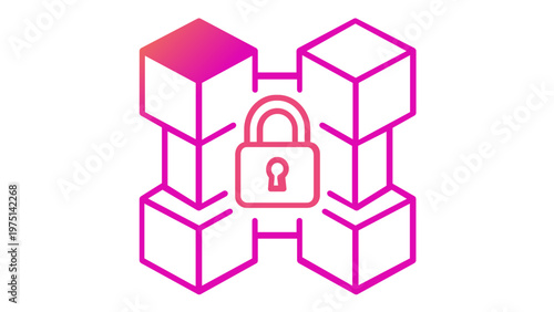 Blockchain Security and NFT Token Vector Icon Illustration Featuring a Padlock and Connected Data Blocks in a Vibrant Gradient Style for Cryptocurrency, Fintech, and Digital Asset Protection.
