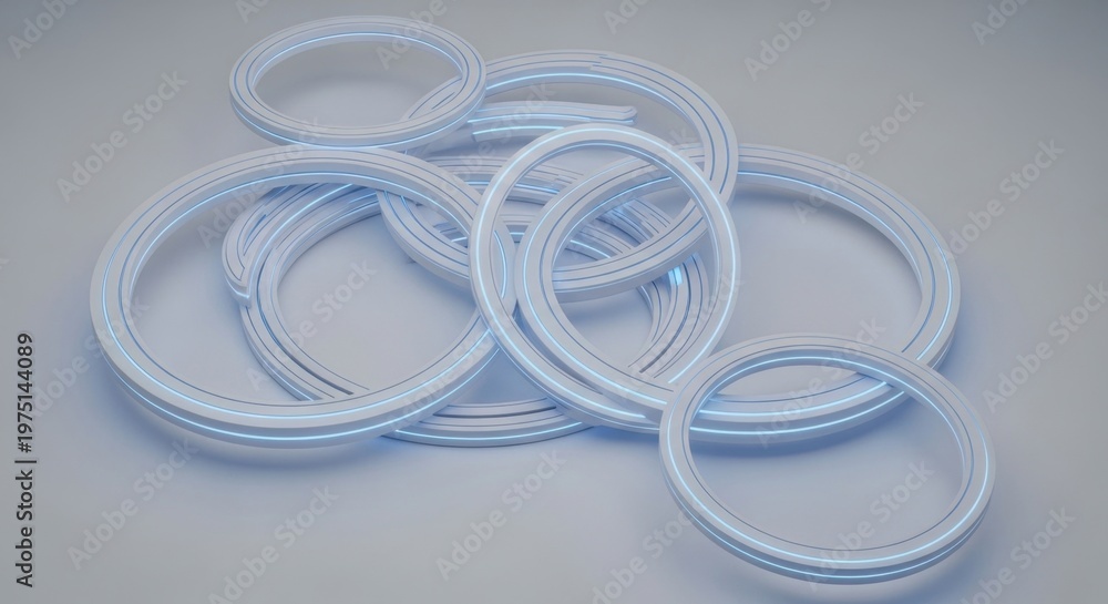 Fototapeta premium Stacked Blue Neon Rings