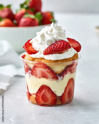 Strawberry Shortcake Parfait in a Cup with Whipped Cream and Fresh Berries created with Generative AI Technology, ai, generative