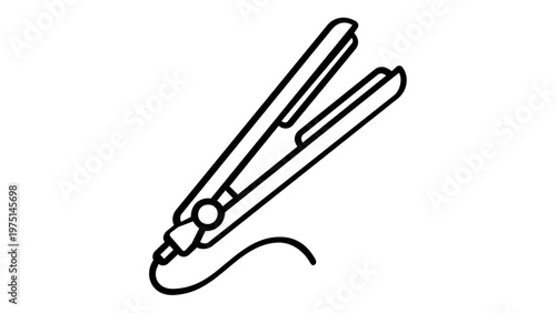 Hair straightener vector icon illustration. Minimalist flat iron for hair styling, beauty salon branding, and grooming. Scalable line art design for professional hair care and cosmetic tools.