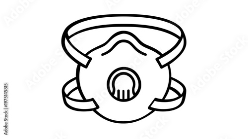 Protective Respirator Mask Vector Icon Illustration: Minimalist Line Art Design for Health Safety, Industrial Protection, Medical Use, and Pollution Prevention, Scalable Flat Graphic Element