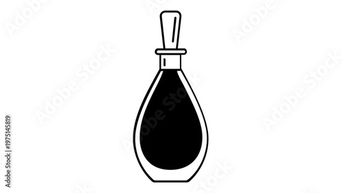Minimalist perfume bottle line icon vector illustration. Elegant black and white fragrance decanter with a stopper. Scalable flat graphic for beauty, cosmetics, fashion, and luxury branding.