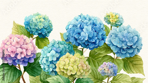 Wallpaper Mural watercolor botanical hydrangea flowers texture template background.Elegant wedding invitation card background . Minimal hand painted Design for wedding or Valentine's Day
 Torontodigital.ca