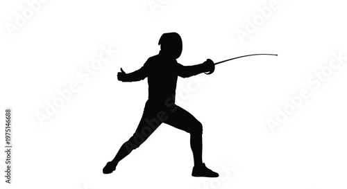 Fencer in action poised for a lunge with their p e silhouette