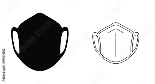 Two face masks one solid and one outlined shown in black silhouette