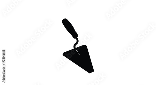 A black silhouette of a bricklaying trowel against a white background silhouette