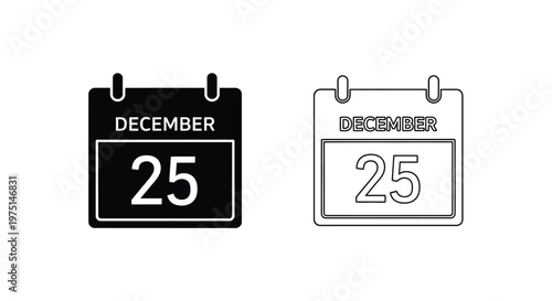 December twenty fifth calendar icons in contrasting styles a dark silhouette