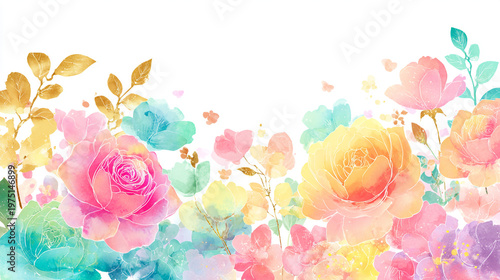 Wallpaper Mural watercolor botanical rose flowers texture template background.Elegant wedding invitation card background . Minimal hand painted Design for wedding or Valentine's Day Torontodigital.ca