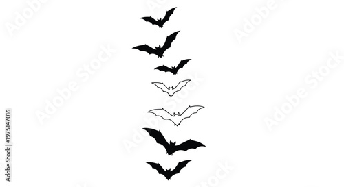 A flock of bats in flight against a white background silhouette
