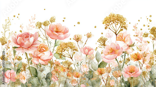 Wallpaper Mural watercolor botanical rose flowers texture template background.Elegant wedding invitation card background . Minimal hand painted Design for wedding or Valentine's Day Torontodigital.ca