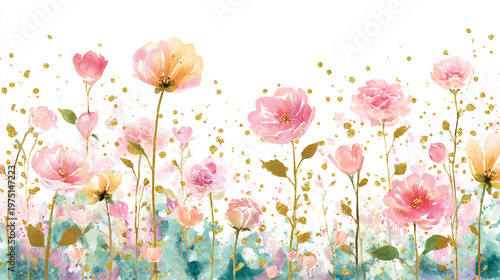 Wallpaper Mural watercolor botanical rose flowers texture template background.Elegant wedding invitation card background . Minimal hand painted Design for wedding or Valentine's Day Torontodigital.ca