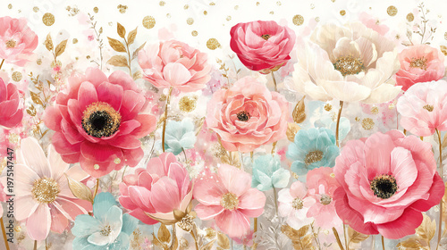 Wallpaper Mural watercolor botanical rose flowers texture template background.Elegant wedding invitation card background . Minimal hand painted Design for wedding or Valentine's Day Torontodigital.ca