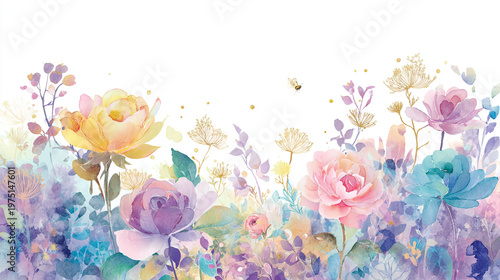 Wallpaper Mural watercolor botanical rose flowers texture template background.Elegant wedding invitation card background . Minimal hand painted Design for wedding or Valentine's Day Torontodigital.ca