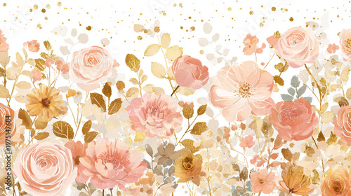 Wallpaper Mural watercolor botanical rose flowers texture template background.Elegant wedding invitation card background . Minimal hand painted Design for wedding or Valentine's Day Torontodigital.ca