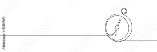 Continuous one line compass art journey adventure illustration single map. Compass one line doodle icon travel direction drawing future plane north outline vector old navigate draw simple paper banner