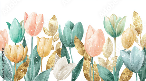 Wallpaper Mural watercolor botanical Tulip flower flowers texture template background.Elegant wedding invitation card background . Minimal hand painted Design for wedding or Valentine's Day Torontodigital.ca