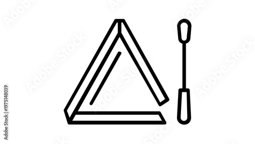 Minimalist vector icon illustration of a triangle musical percussion instrument with a metal beater, perfect for music education, orchestra, and band design projects, scalable line art.