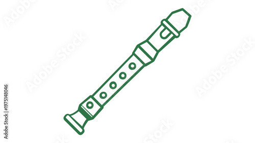 Green Recorder Flute Line Icon Vector Illustration: Minimalist Woodwind Musical Instrument Graphic for School Education, Music Lessons, and Creative Design Projects, Scalable AI-Generated Art.
