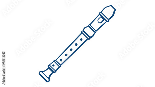 Recorder Flute Line Icon Vector Illustration. Minimalist Blue Outline of a Musical Woodwind Instrument. Scalable AI-generated Graphic for Music Education, Hobbies, and Creative Design Projects.