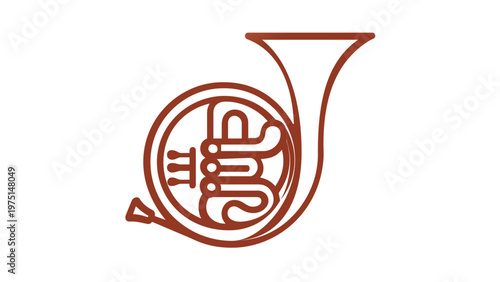 Elegant copper gradient French horn vector icon illustration, minimalist brass musical instrument line art for orchestra, symphony, and jazz design, scalable AI-generated graphic on white background.