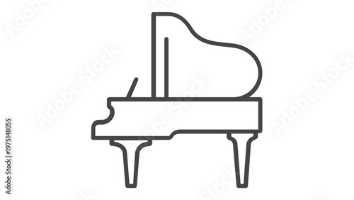 Grand piano vector icon illustration featuring a minimalist outline design of a classical musical instrument with an open lid, perfect for music education, concert posters, and digital web design.