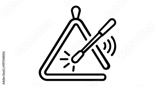 Triangle Musical Instrument Vector Icon Illustration. Minimalist Flat Line Art Design of a Percussion Instrument with Striker and Sound Waves. Scalable AI-Generated Graphic for Music Education.