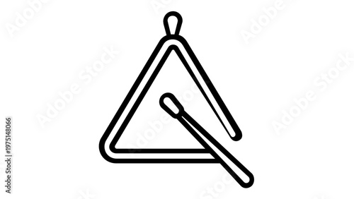 Minimalist musical triangle percussion instrument vector icon illustration. Flat line art design of a triangle with a striker, ideal for music education, orchestral apps, and rhythm concepts.